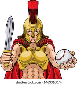 A Spartan or Trojan female gladiator warrior woman baseball sports mascot