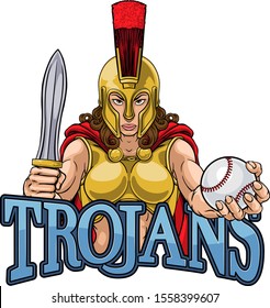 A Spartan or Trojan female gladiator warrior woman baseball sports mascot