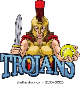 A Spartan or Trojan female gladiator warrior woman tennis sports mascot