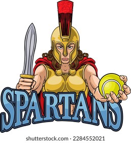 A Spartan or Trojan female gladiator warrior woman tennis sports mascot