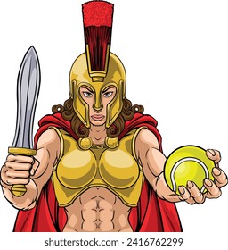 A Spartan or Trojan female gladiator warrior woman tennis sports mascot