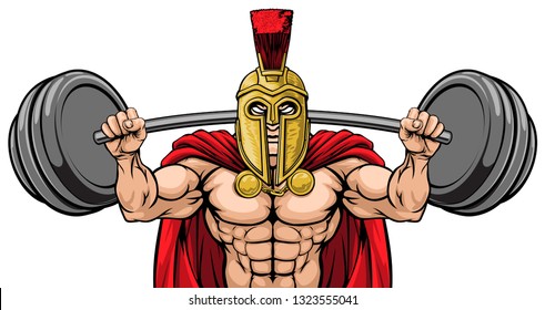 A Spartan or Trojan gladiator warrior weight lifting or body building sports mascot 