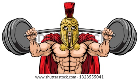 A Spartan or Trojan gladiator warrior weight lifting or body building sports mascot 