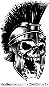 A spartan or trojan helmet wearing ancient Greek warrior skull