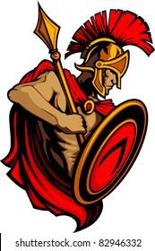 Spartan Trojan Mascot With Spear And Shield