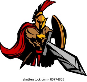 Spartan Trojan Mascot Vector With Sword And Shield