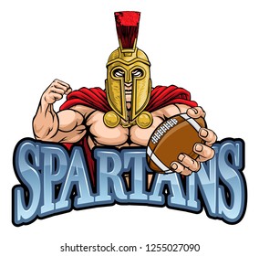A Spartan or Trojan warrior American football sports mascot holding a ball