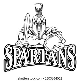 A Spartan or Trojan warrior American football sports mascot holding a ball