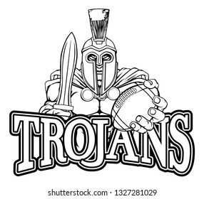 A Spartan or Trojan warrior American football sports mascot holding a ball