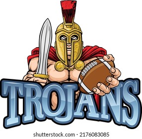 A Spartan Or Trojan Warrior American Football Sports Mascot Holding A Ball