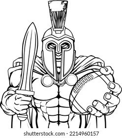 A Spartan Or Trojan Warrior American Football Sports Mascot Holding A Ball