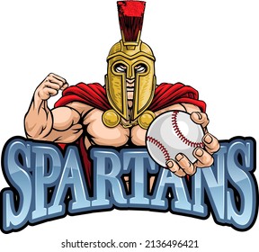 A Spartan or Trojan warrior Baseball sports mascot holding a ball