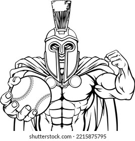 A Spartan Or Trojan Warrior Baseball Sports Mascot Holding A Ball