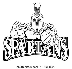 A Spartan or Trojan warrior Basketball sports mascot holding a ball