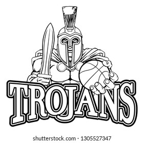 A Spartan or Trojan warrior Basketball sports mascot holding a ball