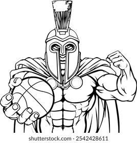 A Spartan or Trojan warrior Basketball sports mascot holding a ball