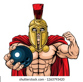 A Spartan or Trojan warrior Bowling sports mascot holding a ball