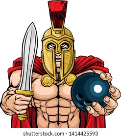 A Spartan or Trojan warrior Bowling sports mascot holding a ball