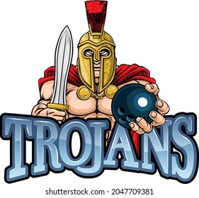 A Spartan or Trojan warrior Bowling sports mascot holding a ball