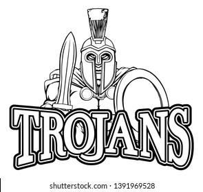 A Spartan or Trojan warrior cartoon sports mascot