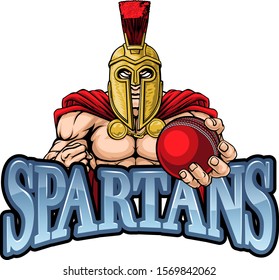 A Spartan or Trojan warrior Cricket sports mascot holding a ball