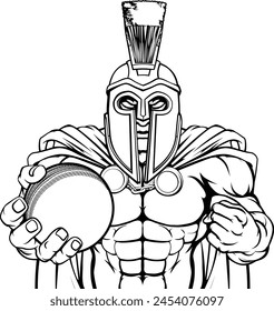 A Spartan or Trojan warrior Cricket sports mascot holding a ball