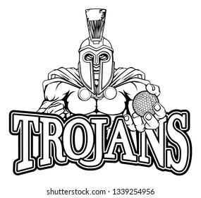 A Spartan or Trojan warrior Golf sports mascot holding a ball