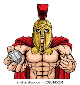 A Spartan or Trojan warrior Golf sports mascot holding a ball