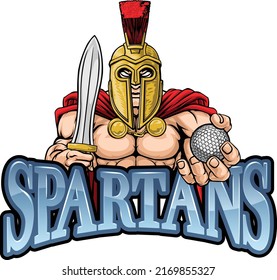 A Spartan or Trojan warrior Golf sports mascot holding a ball