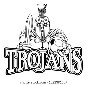 A Spartan or Trojan warrior Soccer Football sports mascot holding a ball