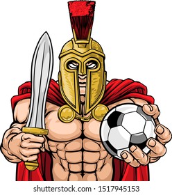 A Spartan or Trojan warrior Soccer Football sports mascot holding a ball