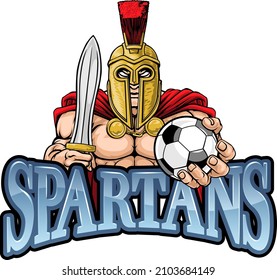 A Spartan or Trojan warrior Soccer Football sports mascot holding a ball