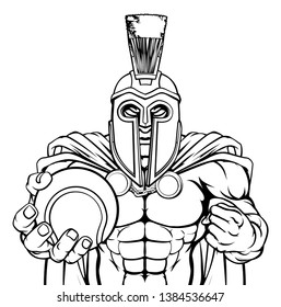 A Spartan or Trojan warrior Tennis sports mascot holding a ball