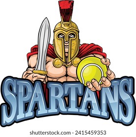 A Spartan or Trojan warrior Tennis sports mascot holding a ball