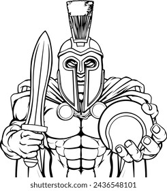 A Spartan or Trojan warrior Tennis sports mascot holding a ball