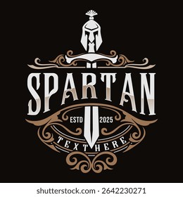 Spartan vector logo, spartan sword and helmet, vintage style, Vector Illustration design