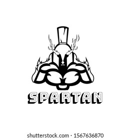 Spartan vector logo template on white background for sport team or apparel emblem. Sparta warrior head mascot with iron armor that flame. Download and edit the EPS files. Esport logo maker.