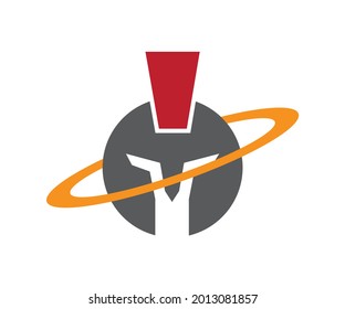 Spartan vector symbol with circle around a helmet for logo design illustration on white background