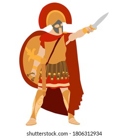 Spartan warlord stands in an epic pose and gives the orders
