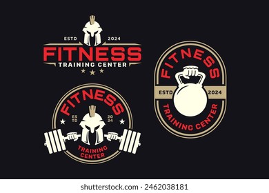 spartan warrior with barbell and kettlebell logo design for fitness, gym, bodybuilder, weightlifting