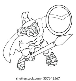 spartan warrior cartoon black and white ,line art vector