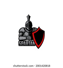 spartan warrior cartoon vector logo holding shield. very strong, sturdy, domineering, brave,
