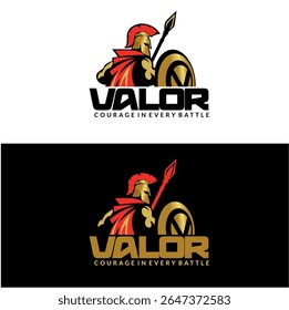 Spartan Warrior Emblem. Hoplita grega antiga com espada, escudo e capacete coríntio em armadura de ouro. Ilustração de logotipo de emblema de vetor