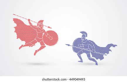 Spartan warrior fighting with a spear designed using geometric pattern graphic vector.