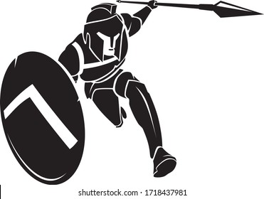 Spartan Warrior Front View Attack, Silhouette Illustration