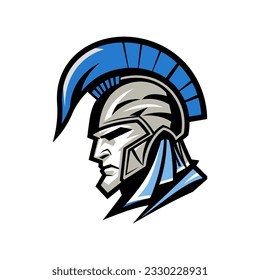 Spartan warrior head with helmet. Vector illustration for logo, label, emblem or t-shirt print