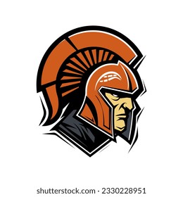 Spartan warrior head with helmet. Vector illustration for logo, label, emblem or t-shirt print
