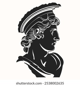 Spartan warrior head icon. Ancient roman or greek warrior head silhouette. Historic warrior portrait in Trojan helmet.