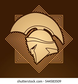 Spartan warrior helmet designed on line square graphic vector.