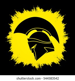 Spartan warrior helmet designed on grunge frame graphic vector.